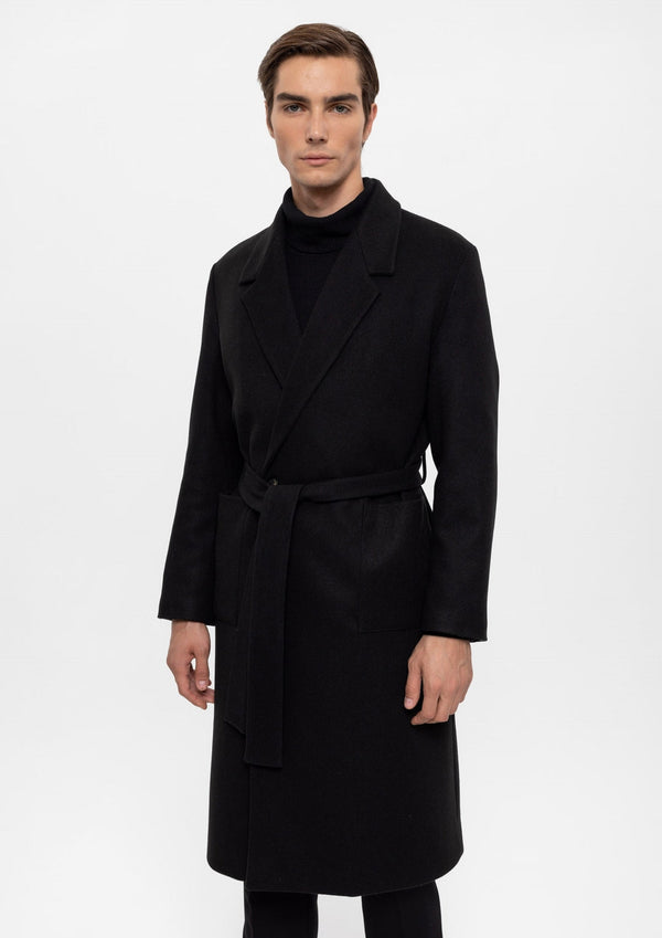 ANTIOCH | Oversized Mantel mit Gürtel und großen Taschen – Schwarz