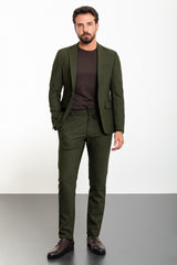 MCR | Zweiteiliges Set, Slim Fit Sakko und Hose mit Kordelzug – Dunkelgrün