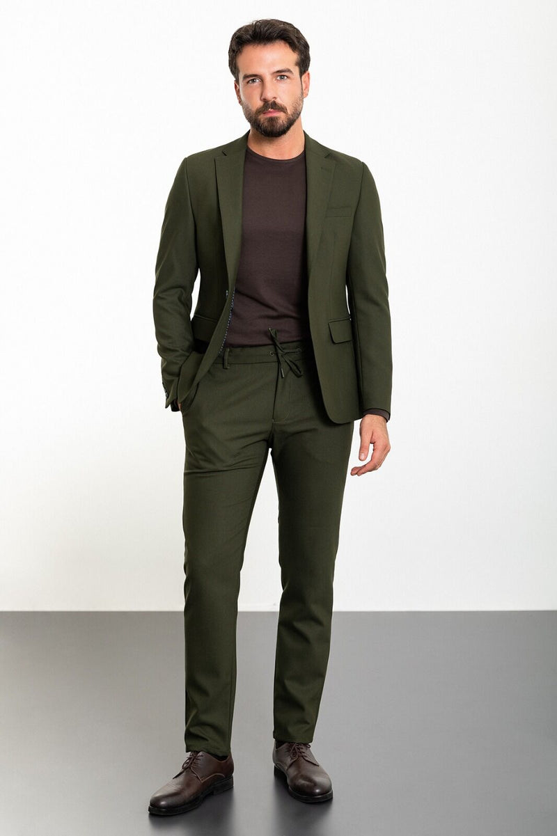 MCR | Zweiteiliges Set, Slim Fit Sakko und Hose mit Kordelzug – Dunkelgrün
