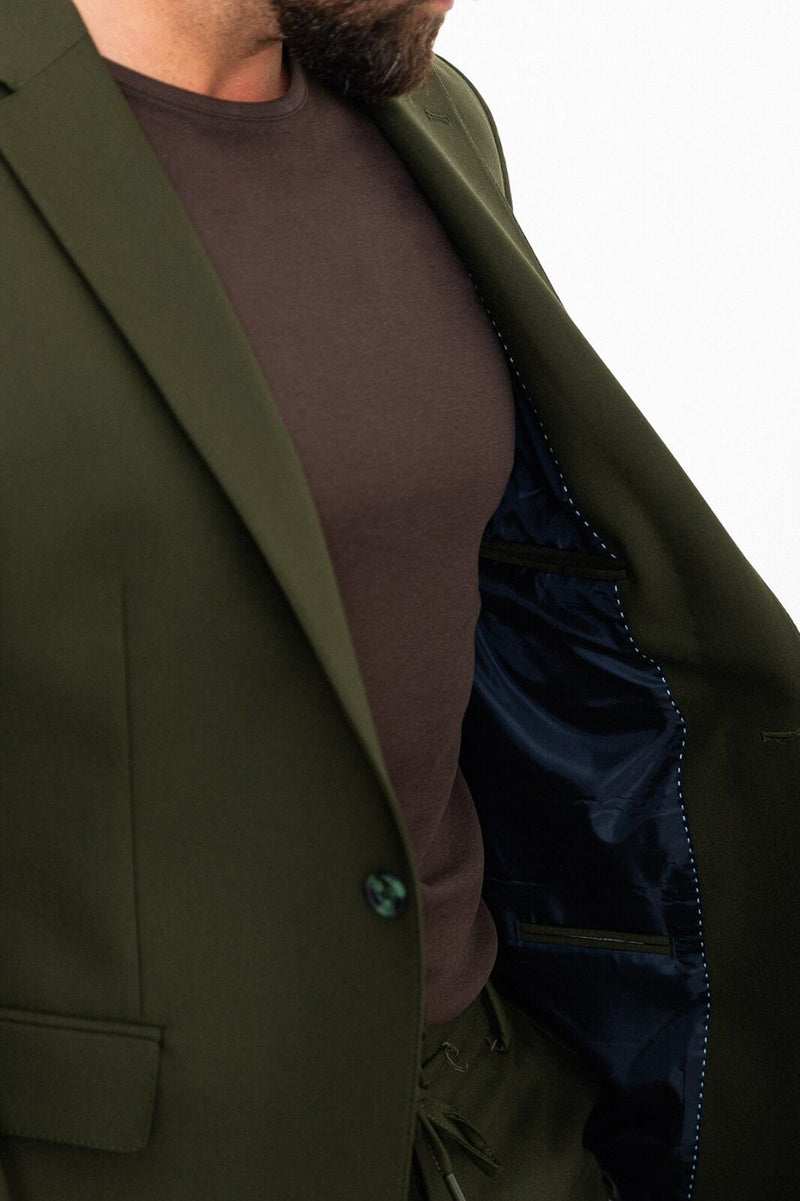 MCR | Zweiteiliges Set, Slim Fit Sakko und Hose mit Kordelzug – Dunkelgrün