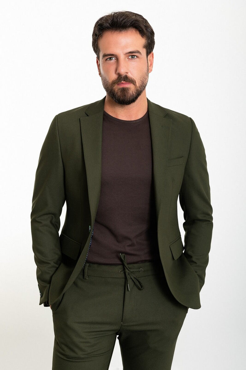 MCR | Zweiteiliges Set, Slim Fit Sakko und Hose mit Kordelzug – Dunkelgrün