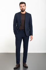 MCR | Zweiteiliges Set, Slim Fit Blau gestreiftes Sakko und Hose mit Kordelzug
