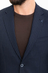 MCR | Zweiteiliges Set, Slim Fit Blau gestreiftes Sakko und Hose mit Kordelzug