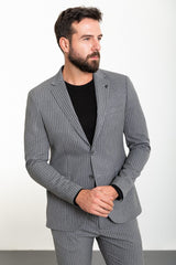 MCR | Zweiteiliges Set, Slim Fit Grau gestreiftes Sakko und Hose mit Kordelzug