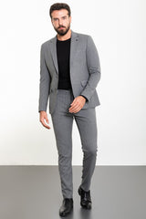 MCR | Zweiteiliges Set, Slim Fit Grau gestreiftes Sakko und Hose mit Kordelzug