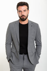 MCR | Zweiteiliges Set, Slim Fit Grau gestreiftes Sakko und Hose mit Kordelzug