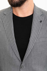 MCR | Zweiteiliges Set, Slim Fit Grau gestreiftes Sakko und Hose mit Kordelzug