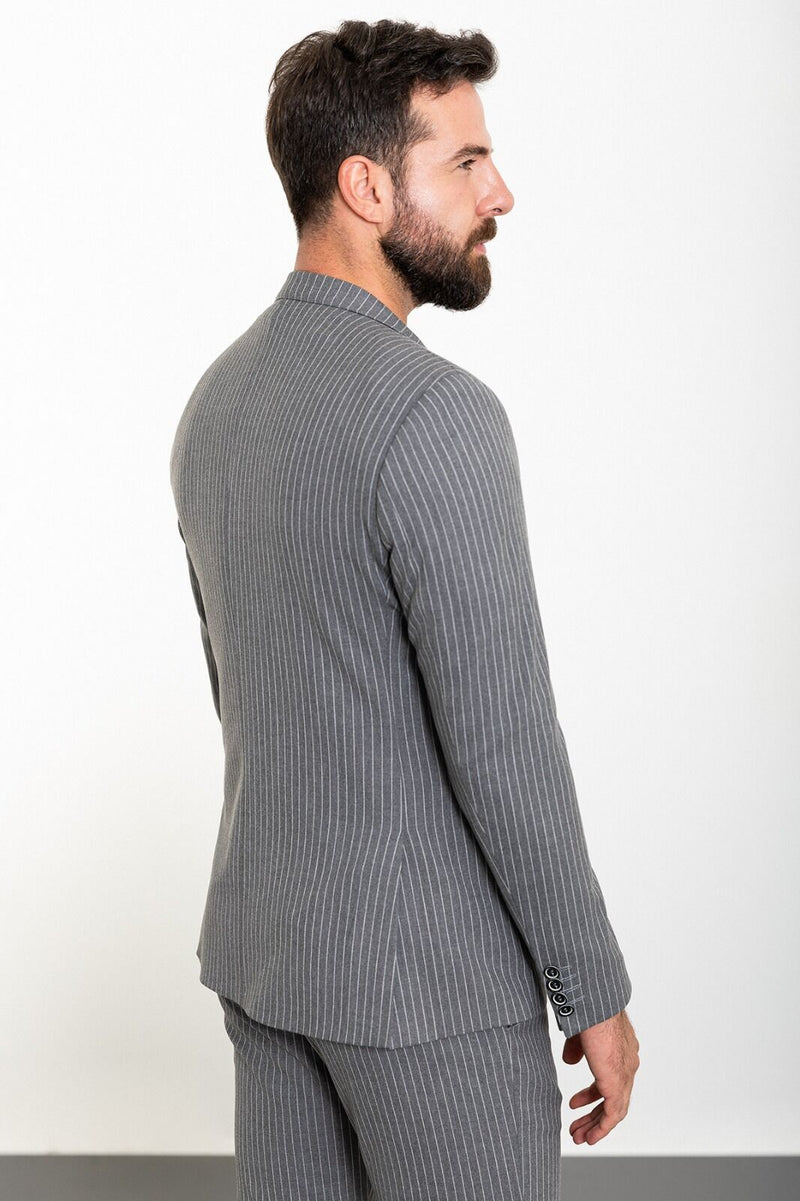 MCR | Zweiteiliges Set, Slim Fit Grau gestreiftes Sakko und Hose mit Kordelzug