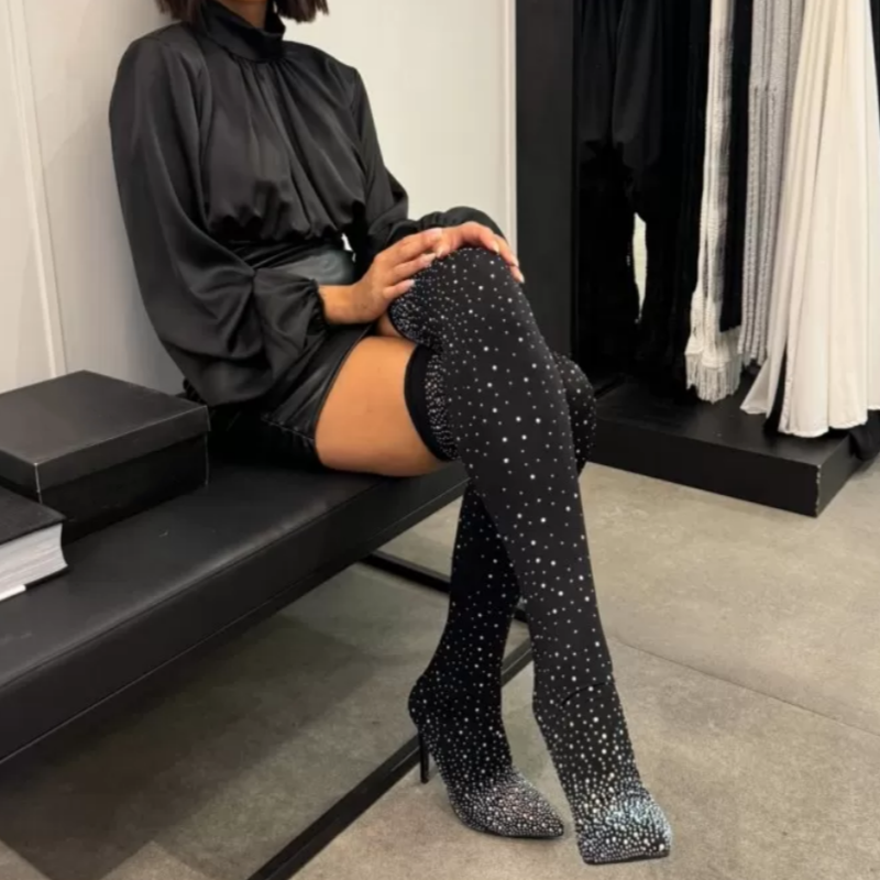 NINA ✨Glitzernde Faux-Diamanten-Kniestiefel für Frauen✨